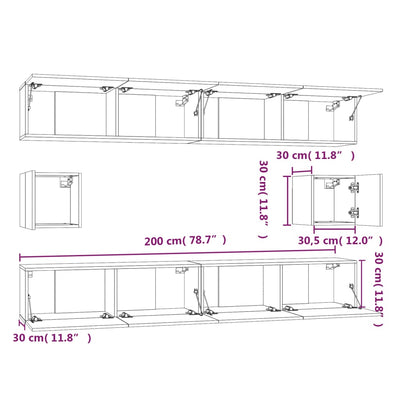 6 Piece TV Cabinet Set White Engineered Wood