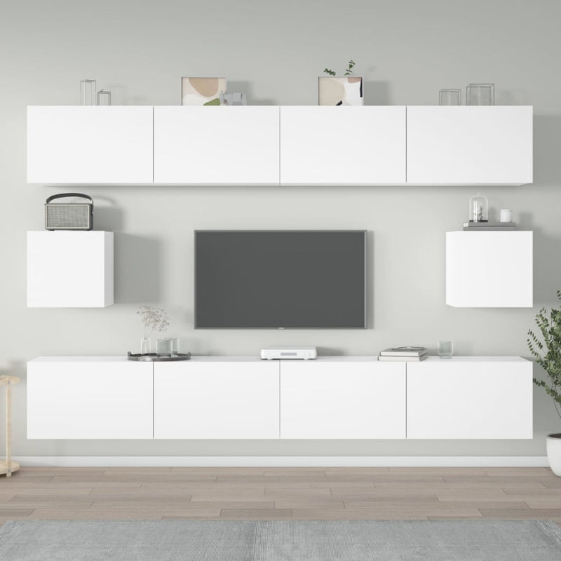 6 Piece TV Cabinet Set White Engineered Wood