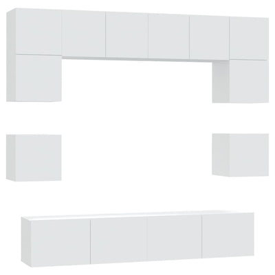 8 Piece TV Cabinet Set White Engineered Wood