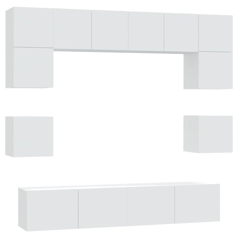 8 Piece TV Cabinet Set White Engineered Wood
