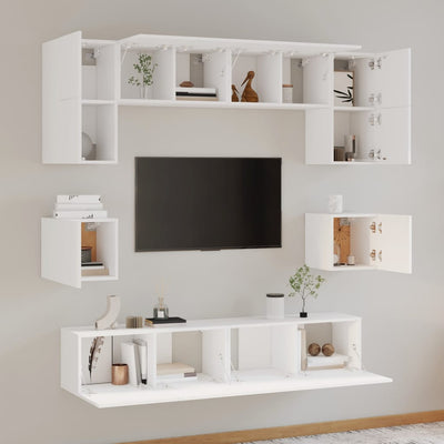 8 Piece TV Cabinet Set White Engineered Wood