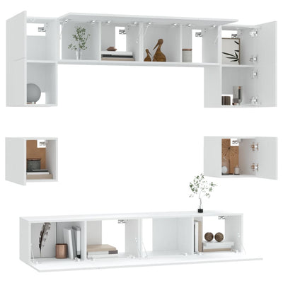 8 Piece TV Cabinet Set White Engineered Wood