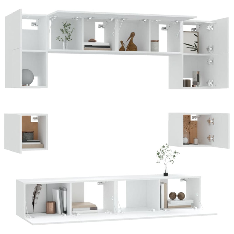 8 Piece TV Cabinet Set White Engineered Wood