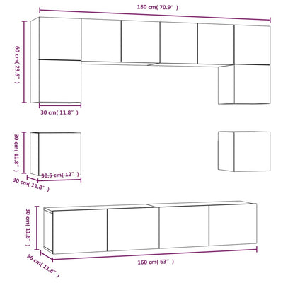 8 Piece TV Cabinet Set White Engineered Wood