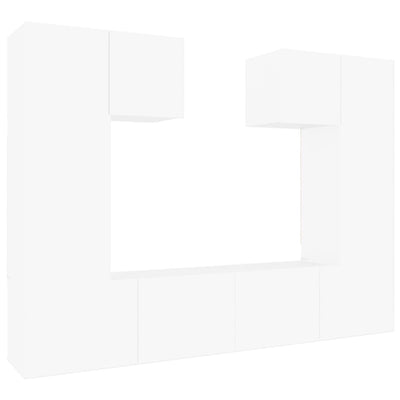 6 Piece TV Cabinet Set White Engineered Wood