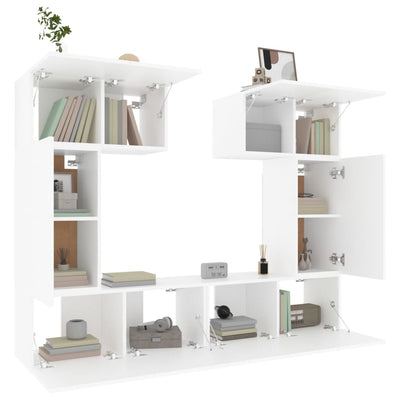 6 Piece TV Cabinet Set White Engineered Wood