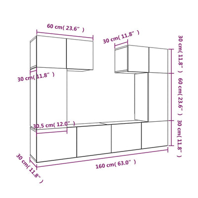 6 Piece TV Cabinet Set White Engineered Wood