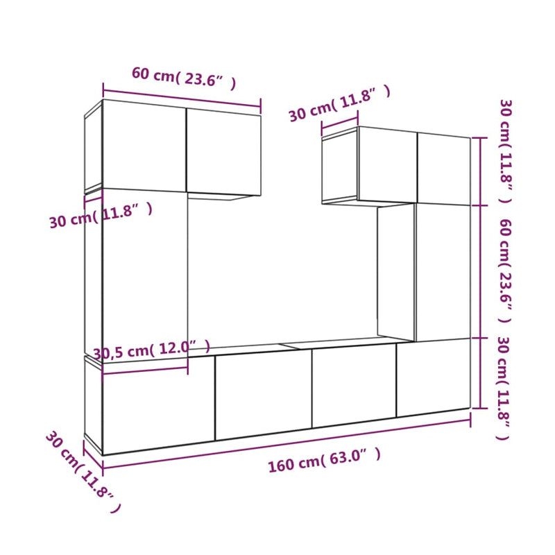 6 Piece TV Cabinet Set White Engineered Wood