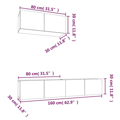 3 Piece TV Cabinet Set White Engineered Wood