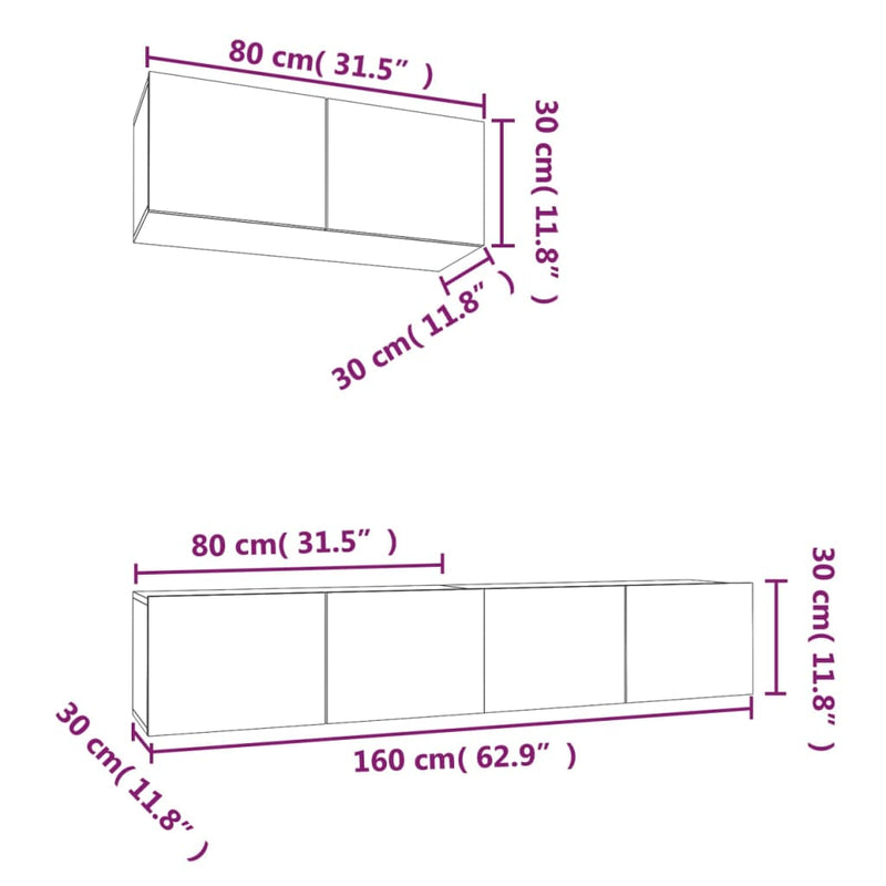 3 Piece TV Cabinet Set White Engineered Wood