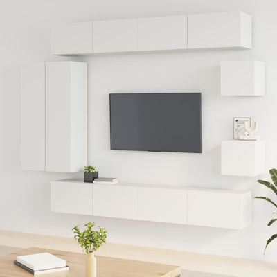 8 Piece TV Cabinet Set White Engineered Wood