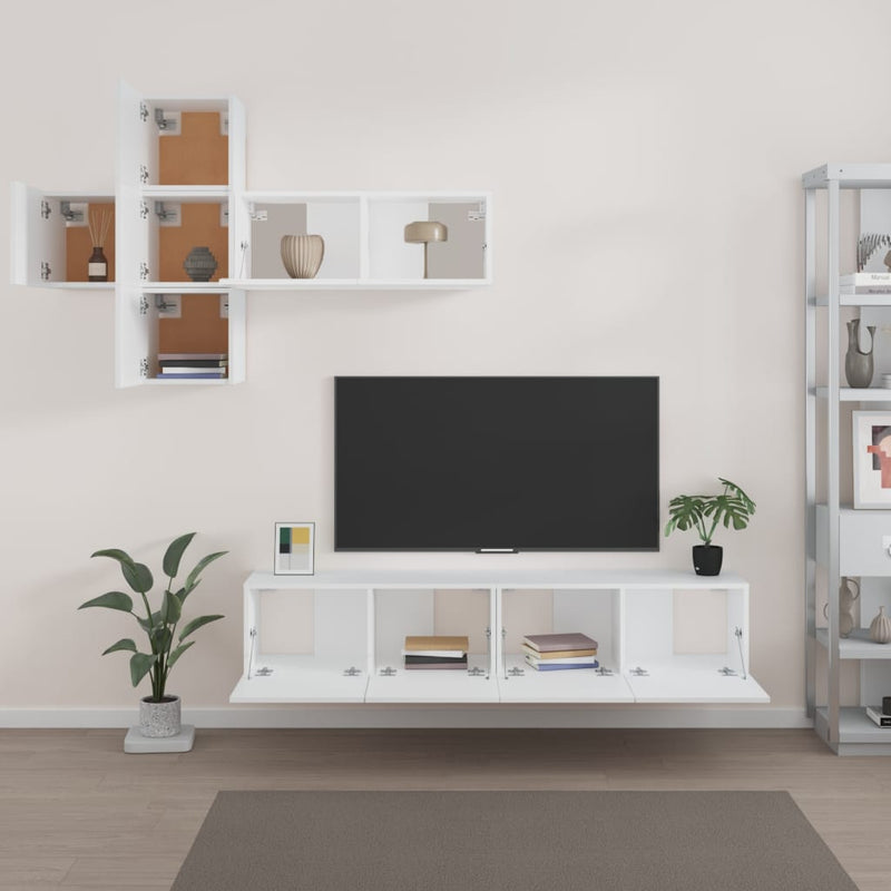 7 Piece TV Cabinet Set White Engineered Wood
