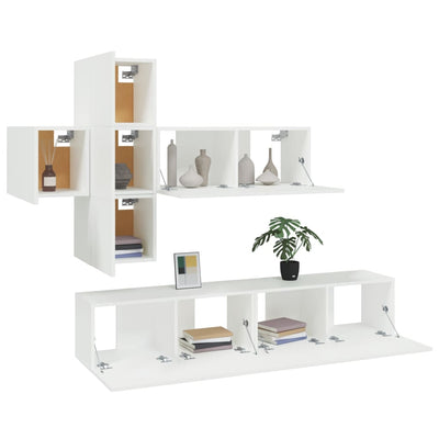 7 Piece TV Cabinet Set White Engineered Wood