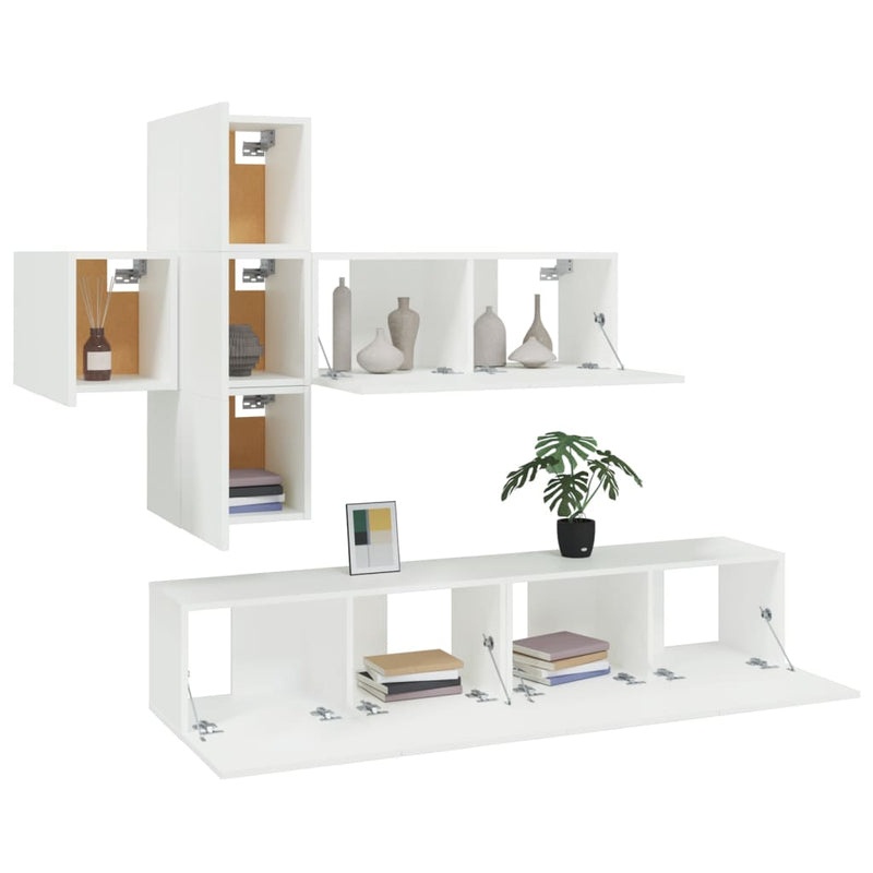 7 Piece TV Cabinet Set White Engineered Wood