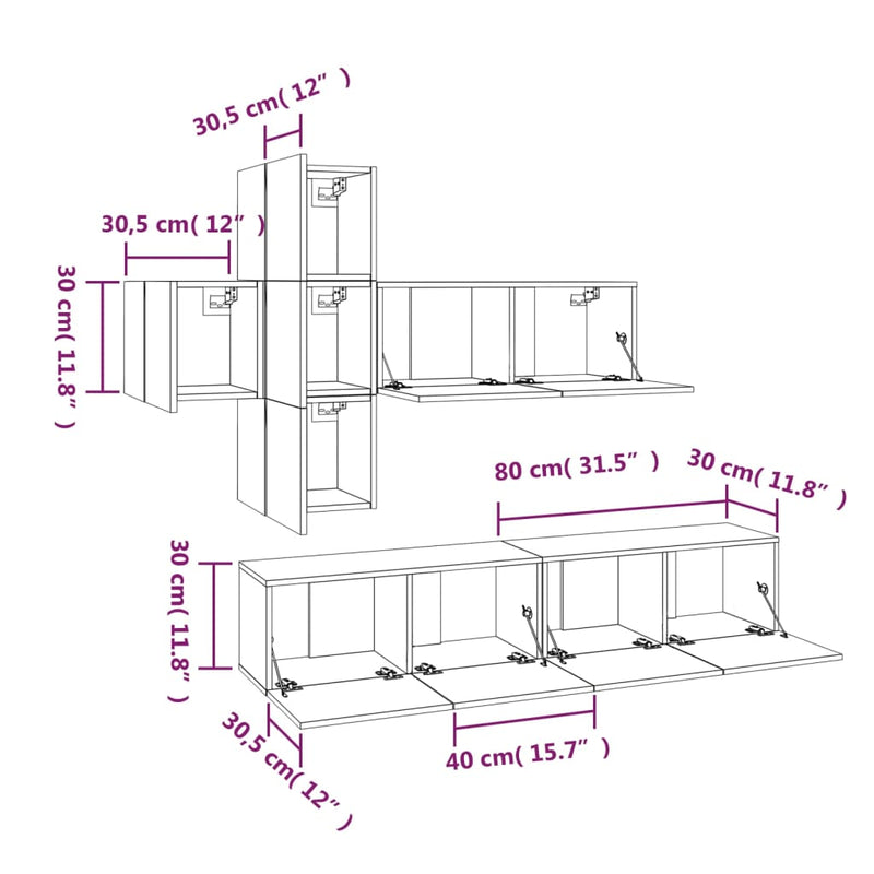7 Piece TV Cabinet Set White Engineered Wood
