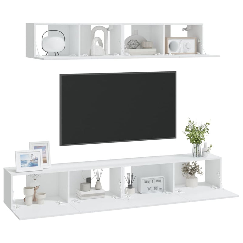 4 Piece TV Cabinet Set White Engineered Wood