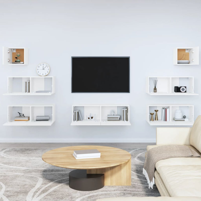 7 Piece TV Cabinet Set White Engineered Wood