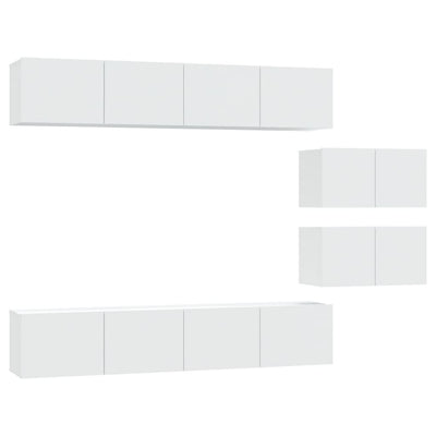 4 Piece TV Cabinet Set White Engineered Wood