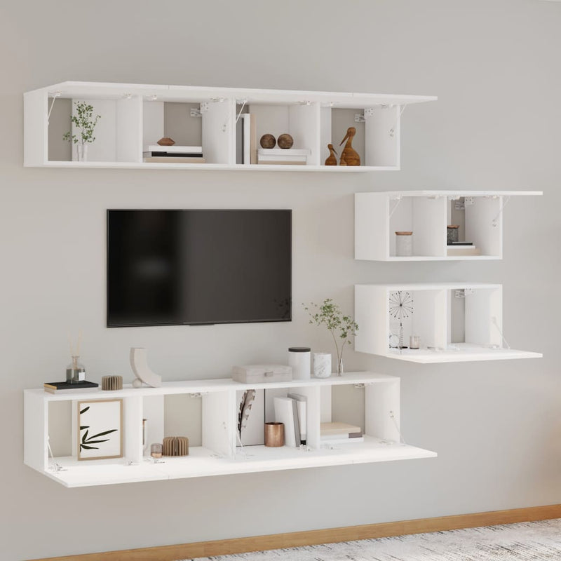 4 Piece TV Cabinet Set White Engineered Wood