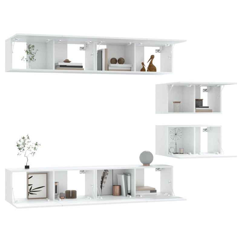 4 Piece TV Cabinet Set White Engineered Wood