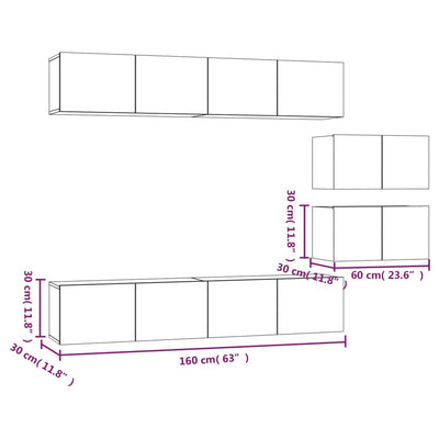 4 Piece TV Cabinet Set White Engineered Wood