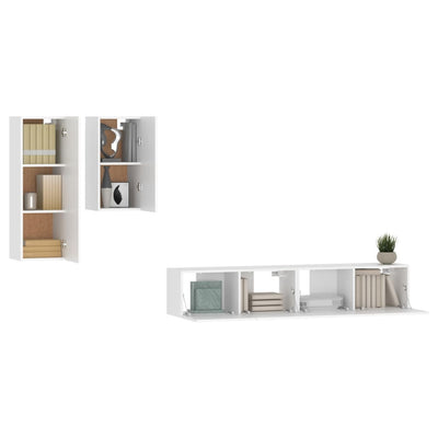 4 Piece TV Cabinet Set White Engineered Wood