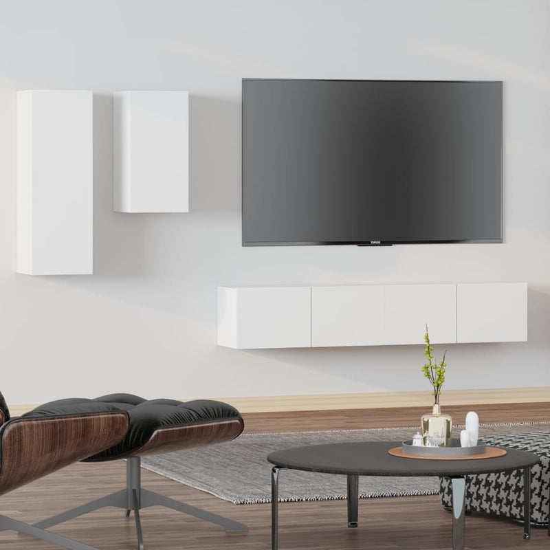 4 Piece TV Cabinet Set White Engineered Wood