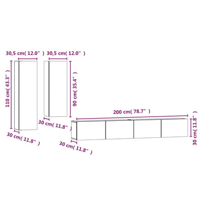 4 Piece TV Cabinet Set White Engineered Wood