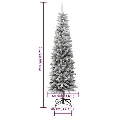 Artificial Slim Christmas Tree with Flocked Snow 210 cm PVC&PE