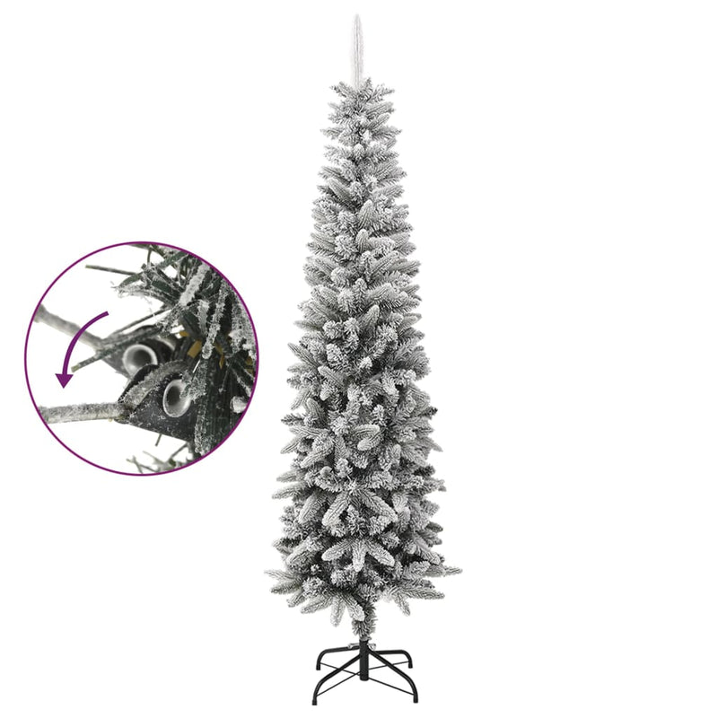Artificial Slim Christmas Tree with Flocked Snow 240 cm PVC&PE