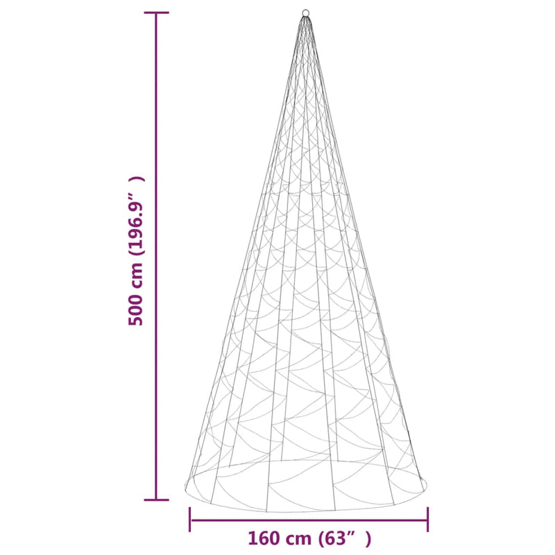 Christmas Tree on Flagpole Warm White 1400 LEDs 500 cm