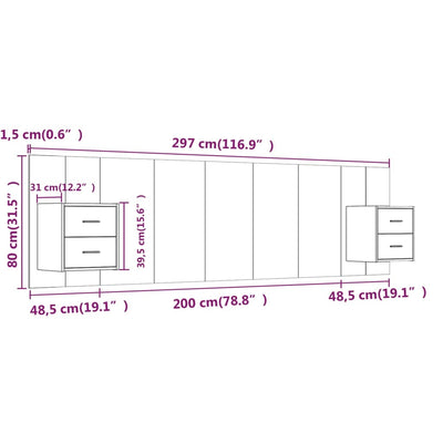 Bed Headboard with Cabinets White 200 cm Engineered Wood