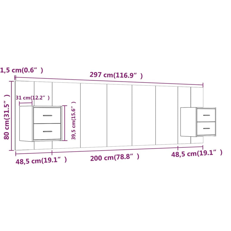 Bed Headboard with Cabinets White 200 cm Engineered Wood