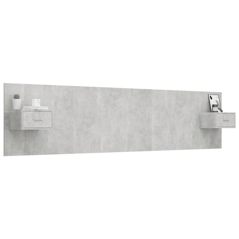 Bed Headboard with Cabinets Concrete Grey 240 cm Engineered Wood