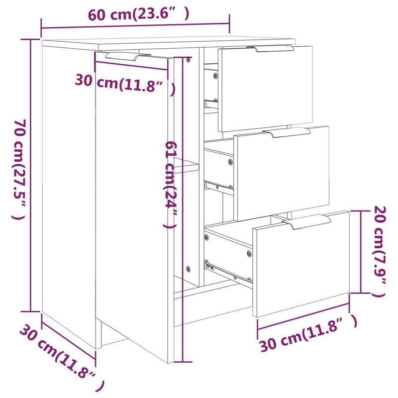 Sideboards 2 pcs White 60x30x70 cm Engineered Wood