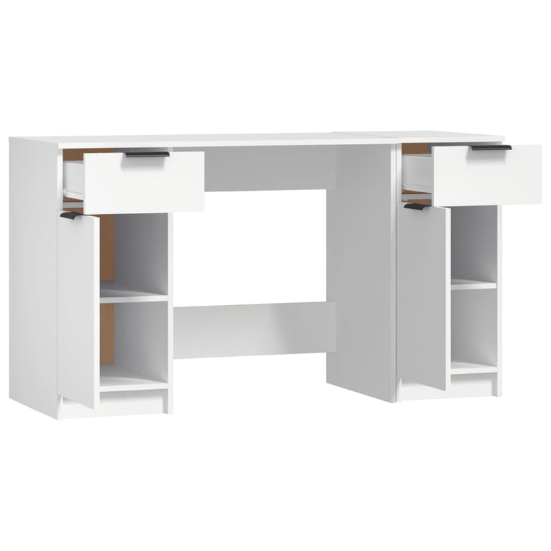 Desk with Side Cabinet White Engineered Wood