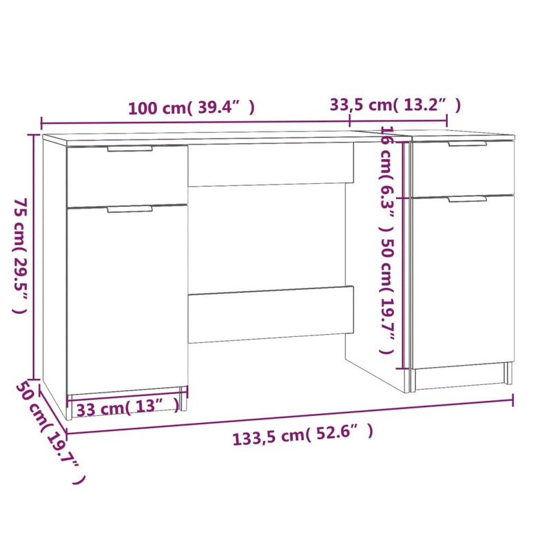 Desk with Side Cabinet White Engineered Wood