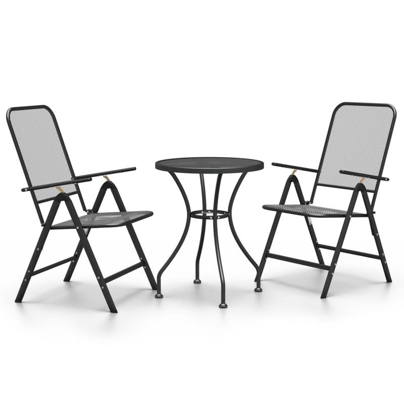 3 Piece Garden Dining Set Expanded Metal Mesh Anthracite