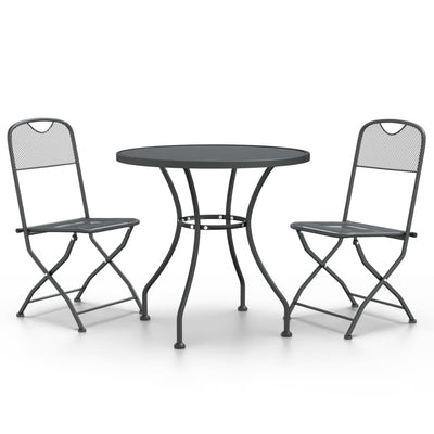 3 Piece Garden Dining Set Expanded Metal Mesh Anthracite