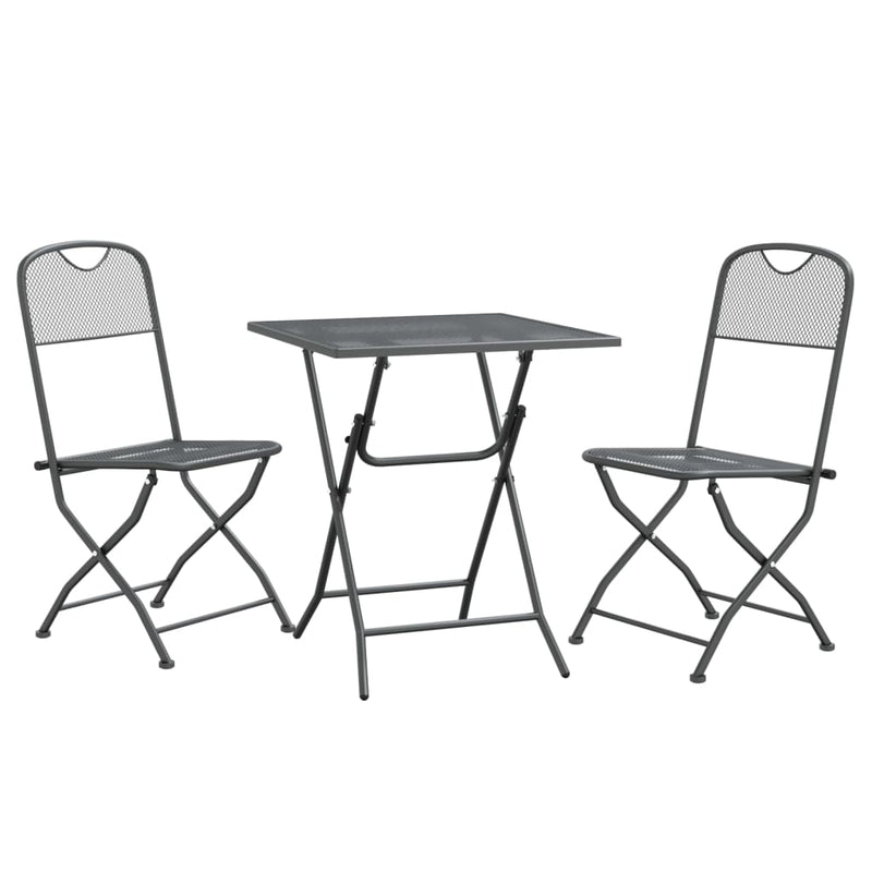 3 Piece Garden Dining Set Expanded Metal Mesh Anthracite