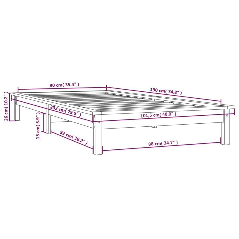 Bed Frame without Mattress 90x190 cm Solid Wood