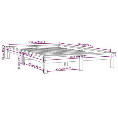 Bed Frame without Mattress Honey Brown 135x190 cm Solid Wood