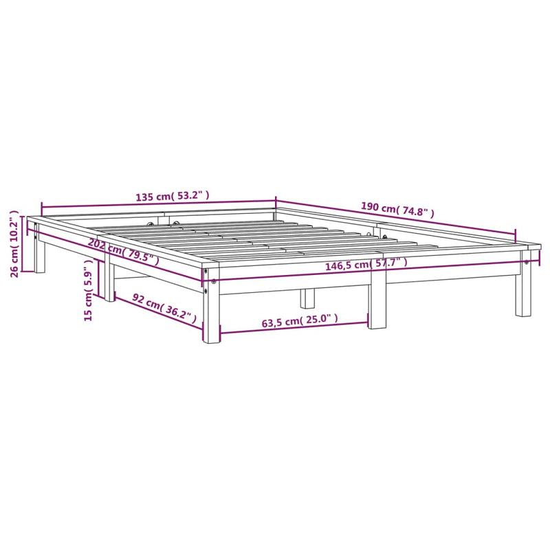 Bed Frame without Mattress Honey Brown 135x190 cm Solid Wood