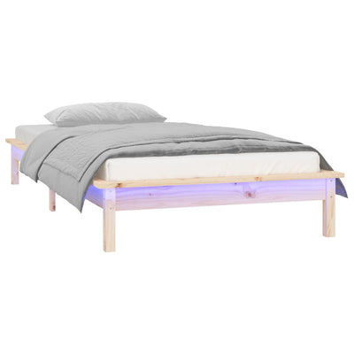 LED Bed Frame without Mattress 90x190 cm Solid Wood