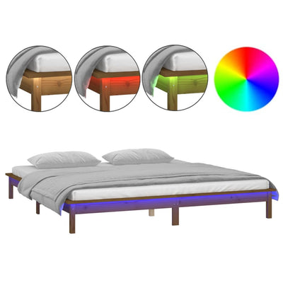 LED Bed Frame without Mattress Honey Brown 135x190 cm Solid Wood