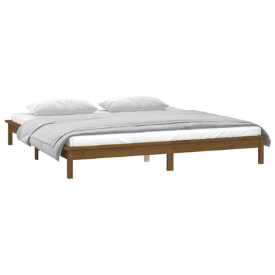 LED Bed Frame without Mattress Honey Brown 135x190 cm Solid Wood