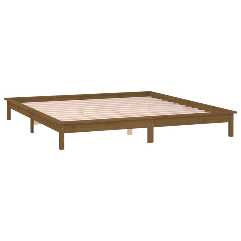 LED Bed Frame without Mattress Honey Brown 135x190 cm Solid Wood