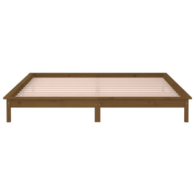 LED Bed Frame without Mattress Honey Brown 135x190 cm Solid Wood