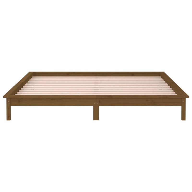 LED Bed Frame without Mattress Honey Brown 135x190 cm Solid Wood