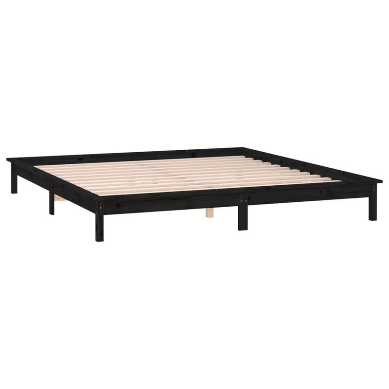 LED Bed Frame without Mattress Black 135x190 cm Solid Wood